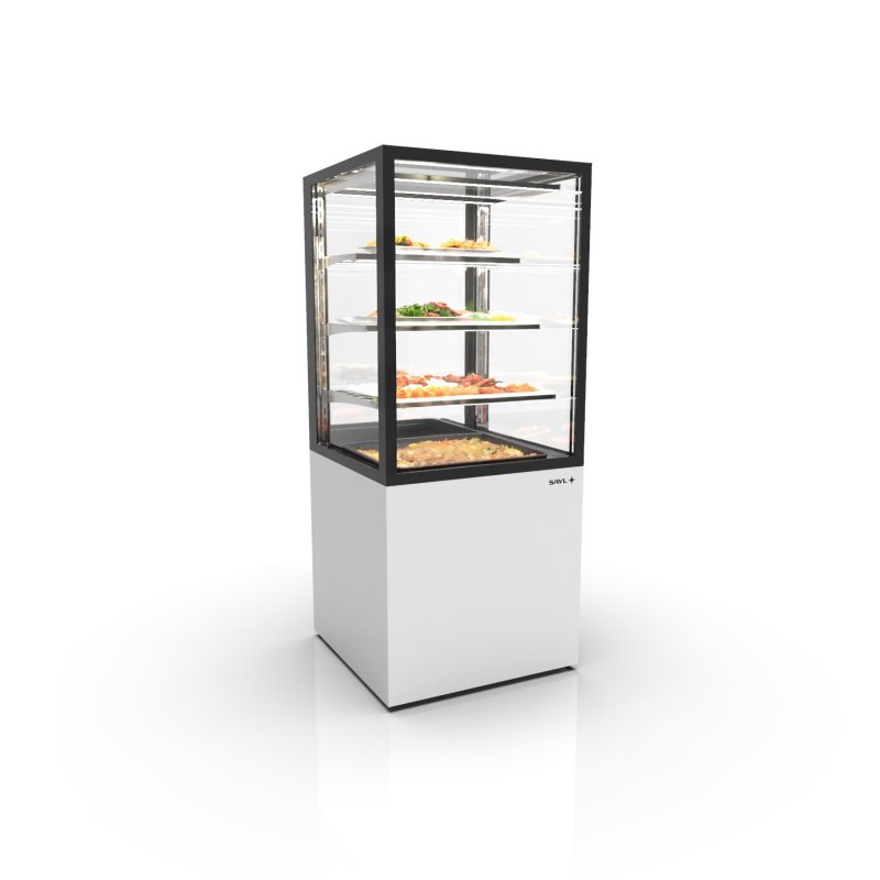 Vitrina caliente Integra IN60/80-140C blanca con 3 estantes de cristal, LED y control táctil para exposición caliente