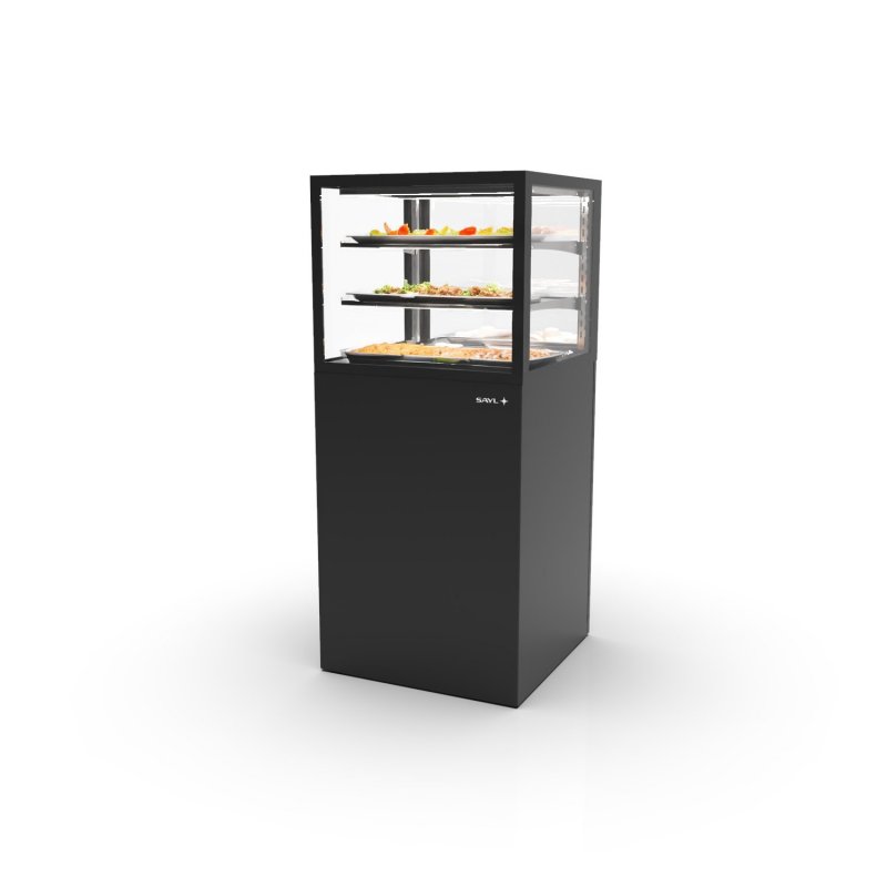 Vitrina caliente profesional Integra IN60/50-140C -B- en negro con 2 estantes de cristal, calor seco y LED