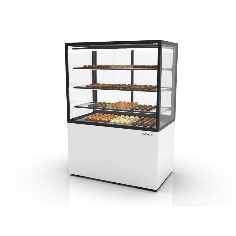 Vitrina refrigerada profesional IN100/80-140H blanca con control de humedad, acceso Grab & Go y 3 estantes de cristal
