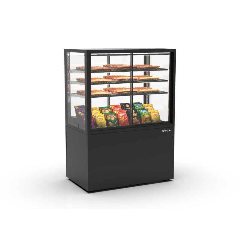 Vitrina neutra profesional IN100/80-140NA -B- negra con 3 estantes de cristal, luz LED y acceso frontal y trasero
