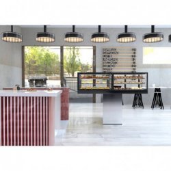 Vitrina Drop-In IN120-80RA blanca refrigerada con puertas correderas y 3 estantes regulables de cristal