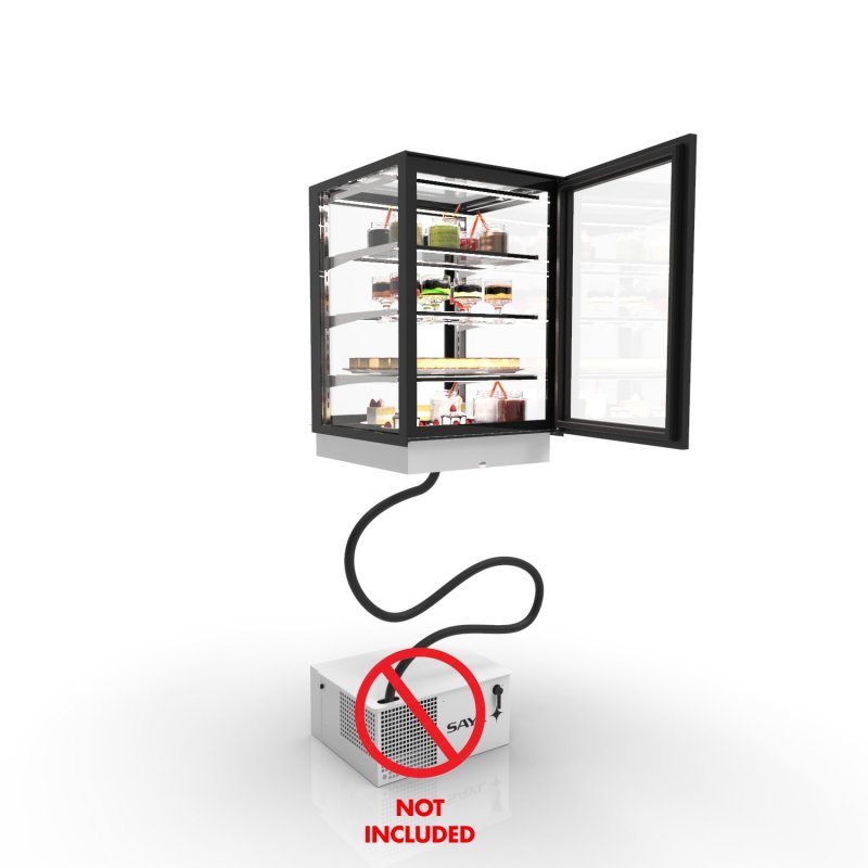 Vitrina drop-in DP60-80RZA blanca refrigerada con grupo remoto y puertas correderas frontal y trasera