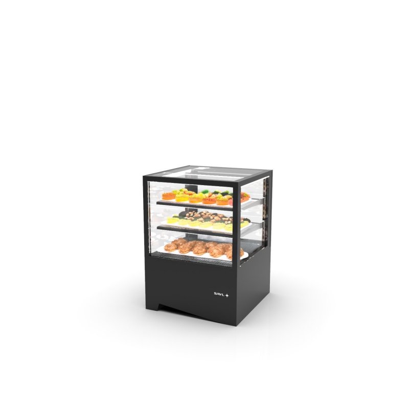 Vitrina sobremostrador IN60-85 -B- negra con frío ventilado, puertas traseras y control táctil profesional