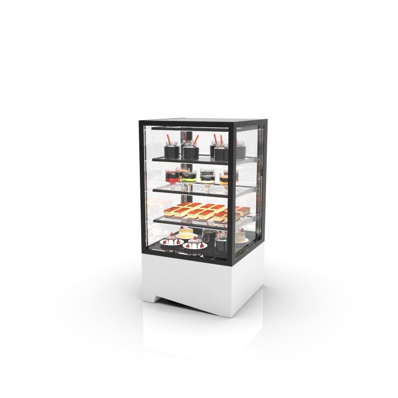 Vitrina sobremostrador IN60-115 blanca con frío ventilado, puertas traseras, diseño compacto y control táctil