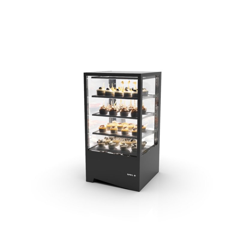 Vitrina sobremostrador IN60-115 -B- negra con frío ventilado, LED, puertas traseras y control táctil profesional