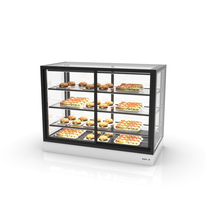 Vitrina sobremostrador IN120-90CA blanca con calor seco ventilado, 3 estantes y puertas correderas profesionales