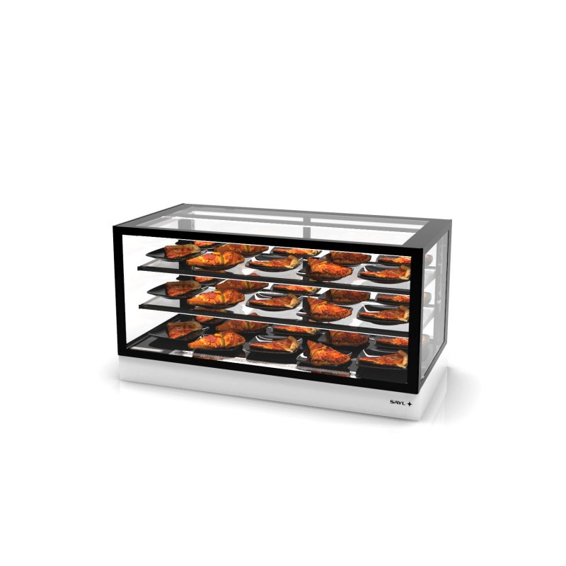 Vitrina sobremostrador IN120-60C blanca con calor seco, 2 estantes regulables y puertas traseras profesionales