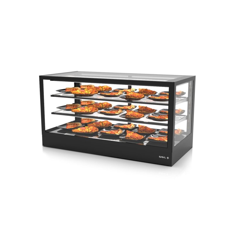 Vitrina sobremostrador IN120-60C negra con calor seco, 2 estantes regulables y puertas traseras profesionales