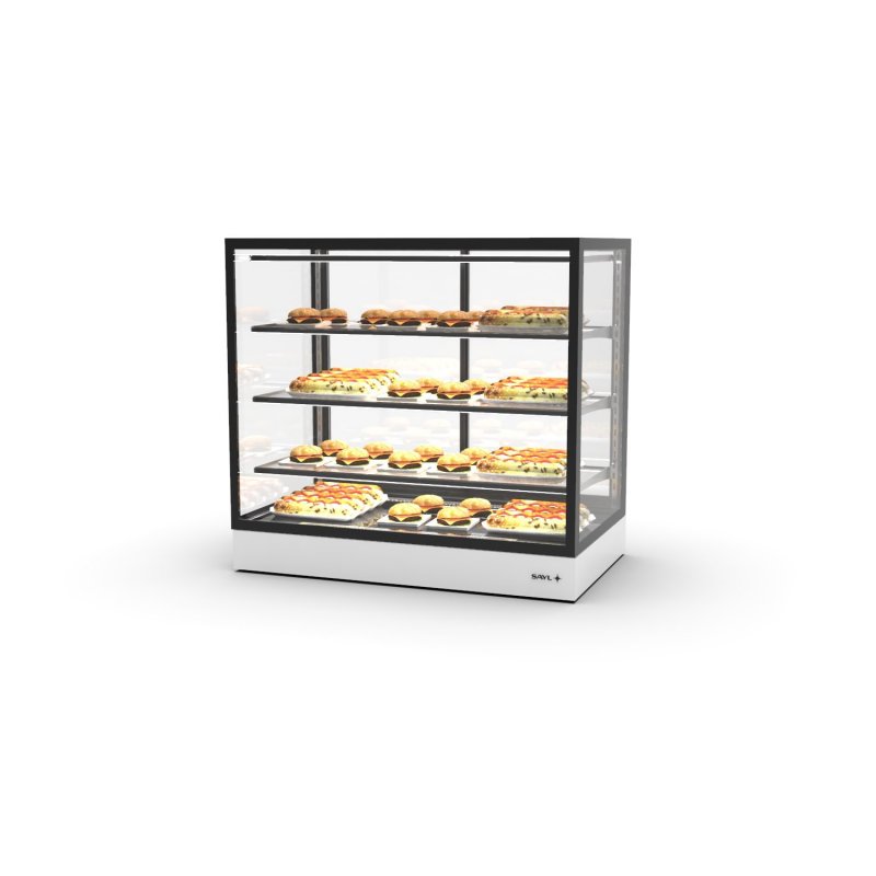 Vitrina sobremostrador IN100-90C blanca con calor seco y 3 estantes regulables para uso en hostelería profesional