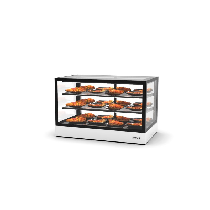 Vitrina sobremostrador IN100-60CG blanca con calor seco, frontal Grab & Go y 2 estantes para autoservicio profesional