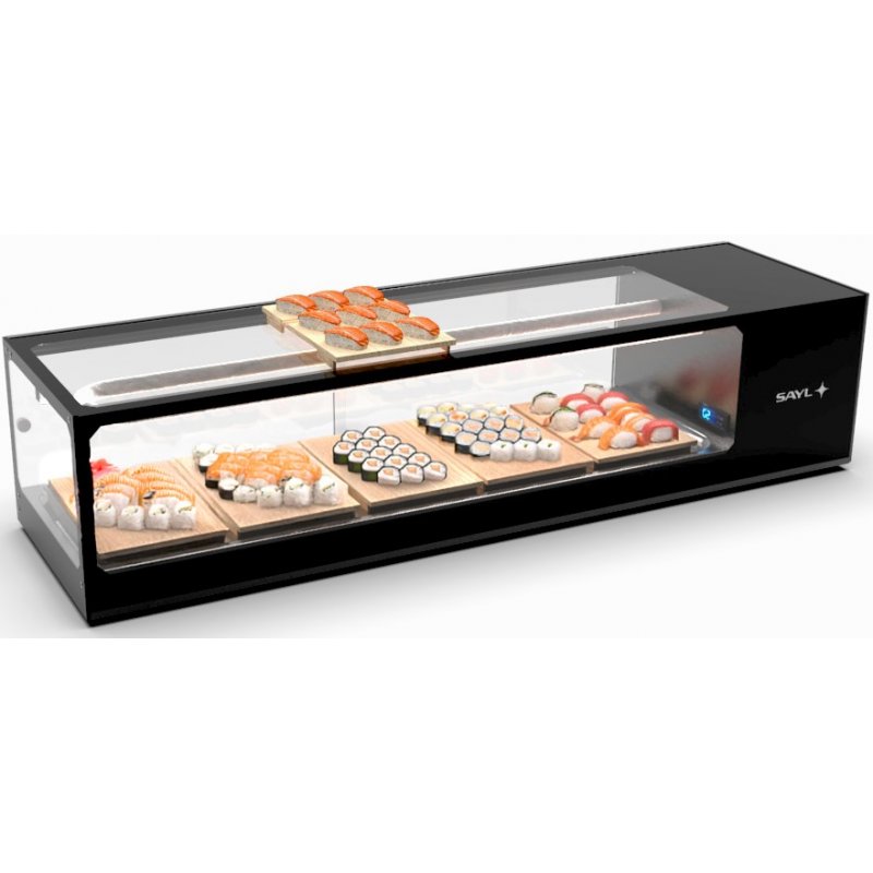 Vitrina refrigerada para sushi Logic Sushi VTLG6SP negra con puertas correderas y cristal de doble cámara