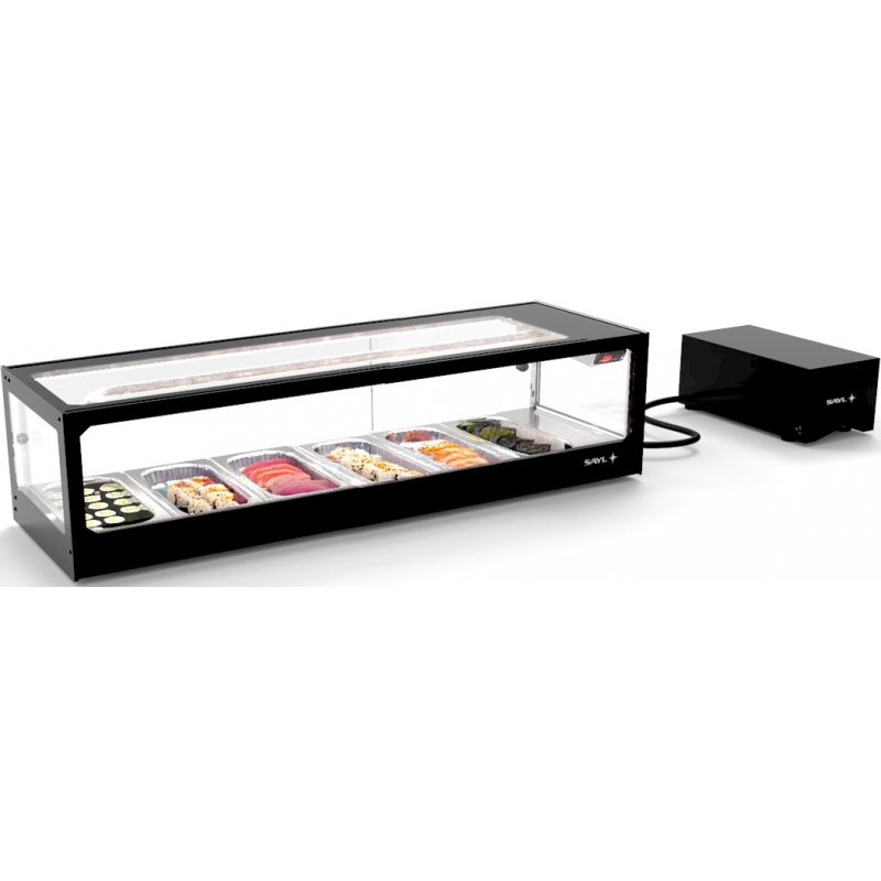 Vitrina refrigerada para sushi Logic Sushi VTLG6SGR negra con puertas correderas y grupo frigorífico remoto