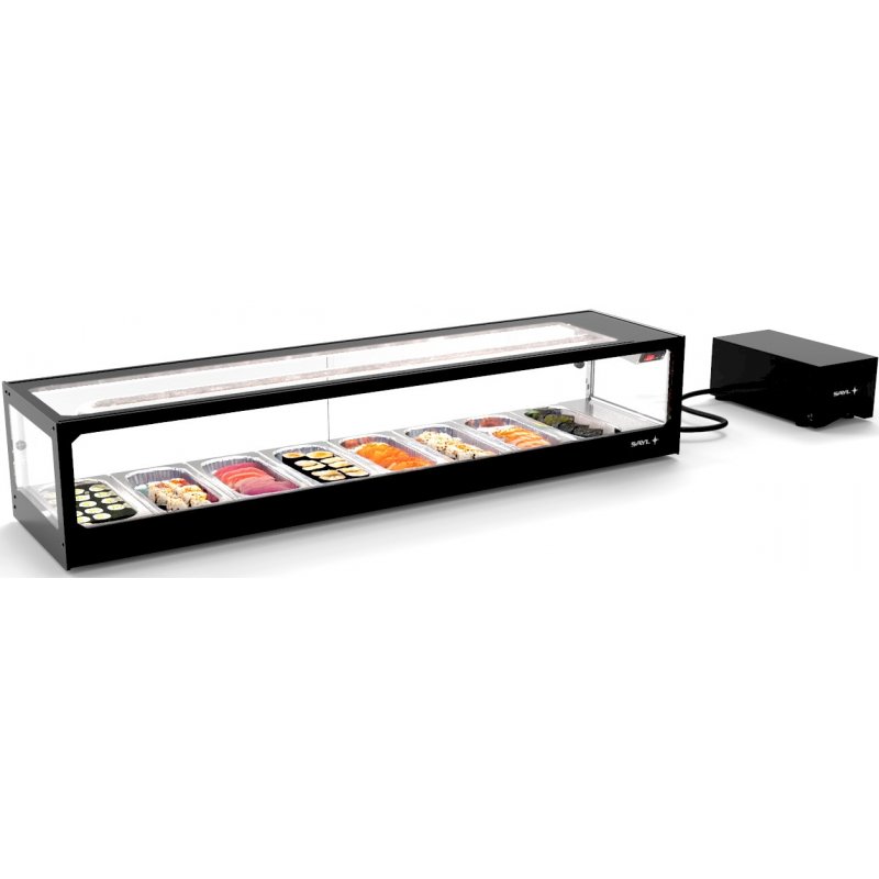 Vitrina refrigerada para sushi Logic Sushi VTLG8SGR negra con puertas correderas y grupo frigorífico remoto