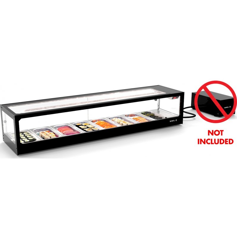 Vitrina refrigerada para sushi Logic Sushi VTLG8SGZ negra con grupo remoto y puertas correderas traseras