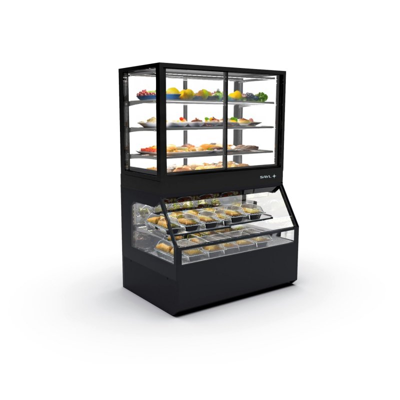 Vitrina modular Combi COC8AN con calor seco Sahara y zona neutra, 4 estantes LED y puertas ciega inferior + correderas