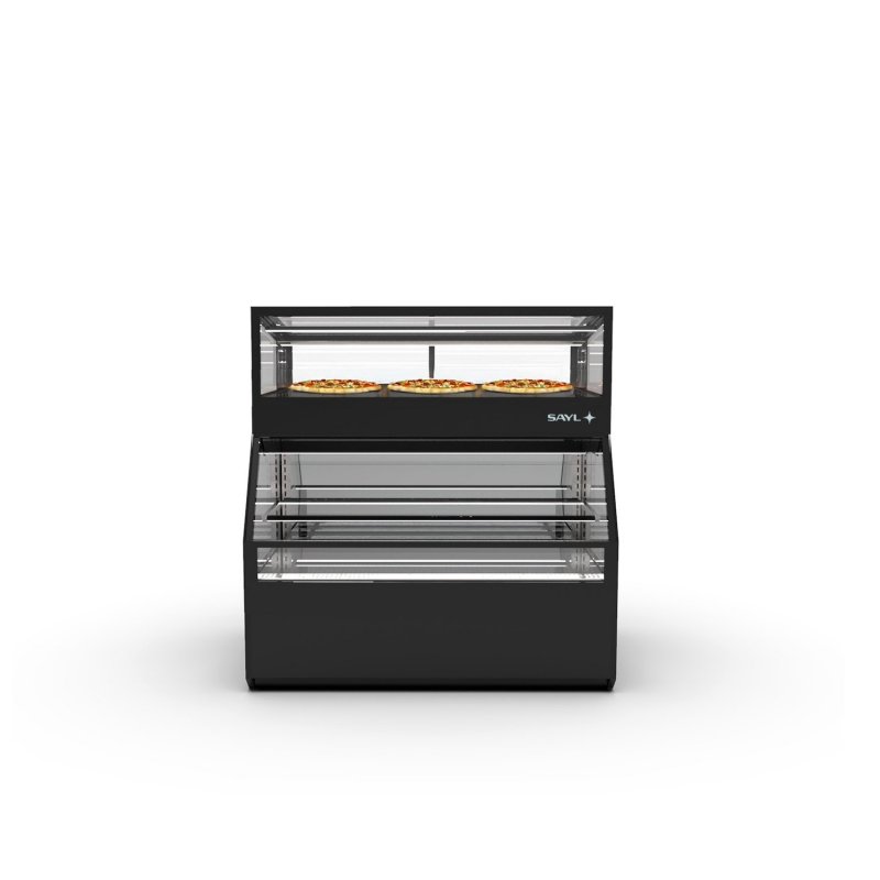 Vitrina Combi CON2C negra con calor seco, estante regulable y puertas ciega inferior + correderas superiores