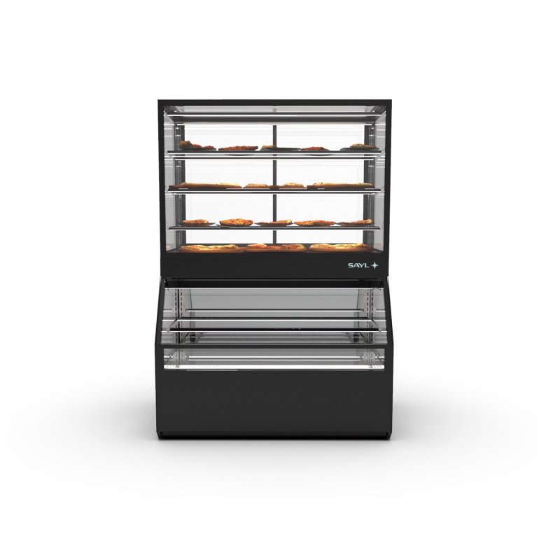 Vitrina Combi CON8C negra con calor seco, 4 estantes regulables y puertas ciega inferior + correderas superiores