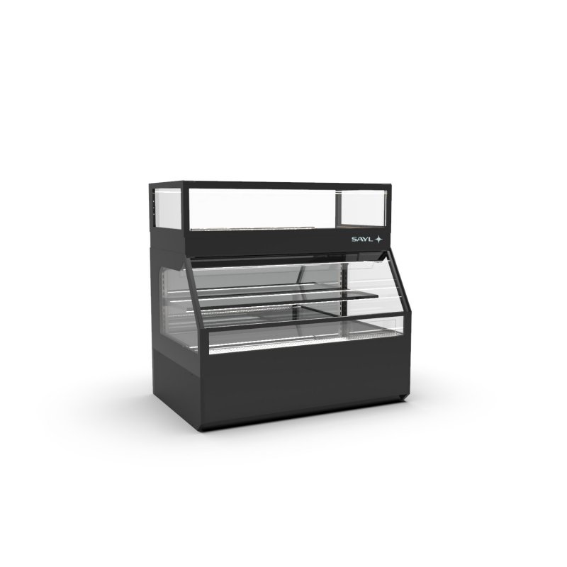 Vitrina Combi CON2F negra con frío ventilado, 1 estante regulable y puertas ciega inferior + correderas superiores