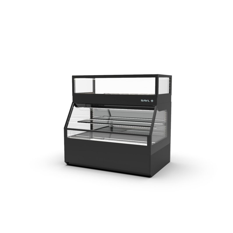 Vitrina Combi CON2N negra neutra con 1 estante regulable y puertas ciega inferior + correderas superiores