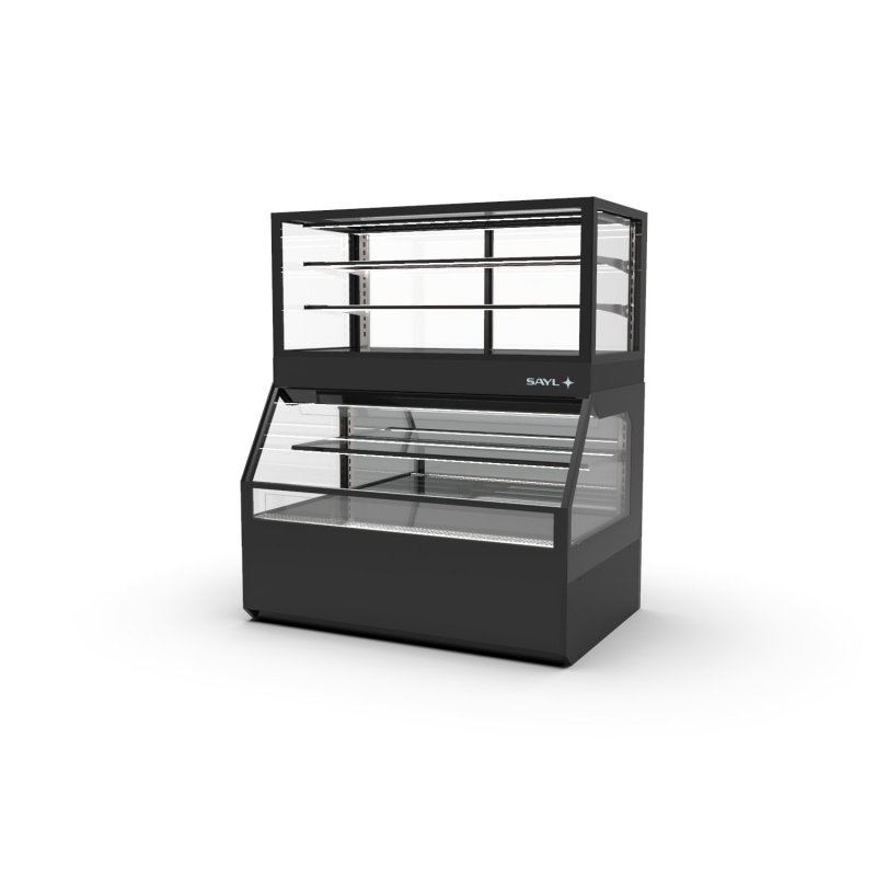 Vitrina Combi CON5N negra neutra con 3 estantes regulables y puertas ciega inferior + correderas superiores