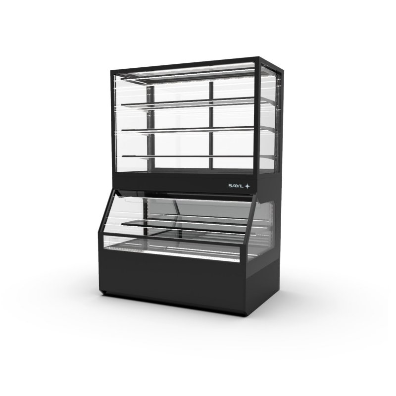 Vitrina Combi CON8N negra neutra con 4 estantes regulables y puertas ciega inferior + correderas superiores