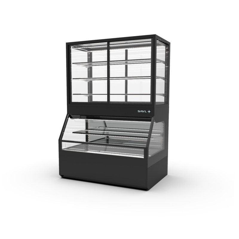 Vitrina Combi CON8AN negra neutra con 4 estantes regulables y puertas ciega inferior + correderas superiores