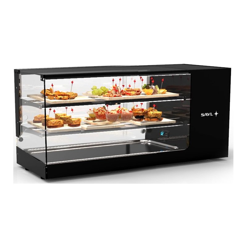 Vitrina refrigerada Logic Triple VTLG24P-2 negra de 3 niveles con estantes regulables, LED y puertas correderas