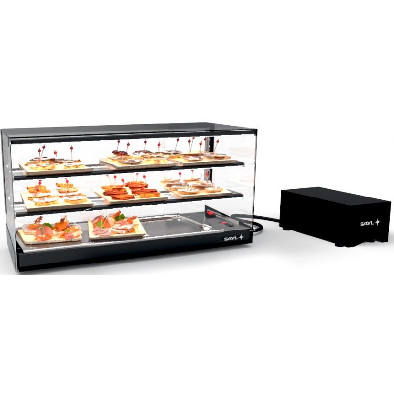 Vitrina refrigerada Logic Triple VTLG24GRP-2 negra de 3 niveles con grupo remoto, estantes regulables y puertas correderas