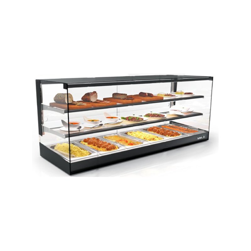Vitrina TAPAS Neutra LO26-NE sobremostrador de triple altura con estante regulable y puertas correderas para hostelería