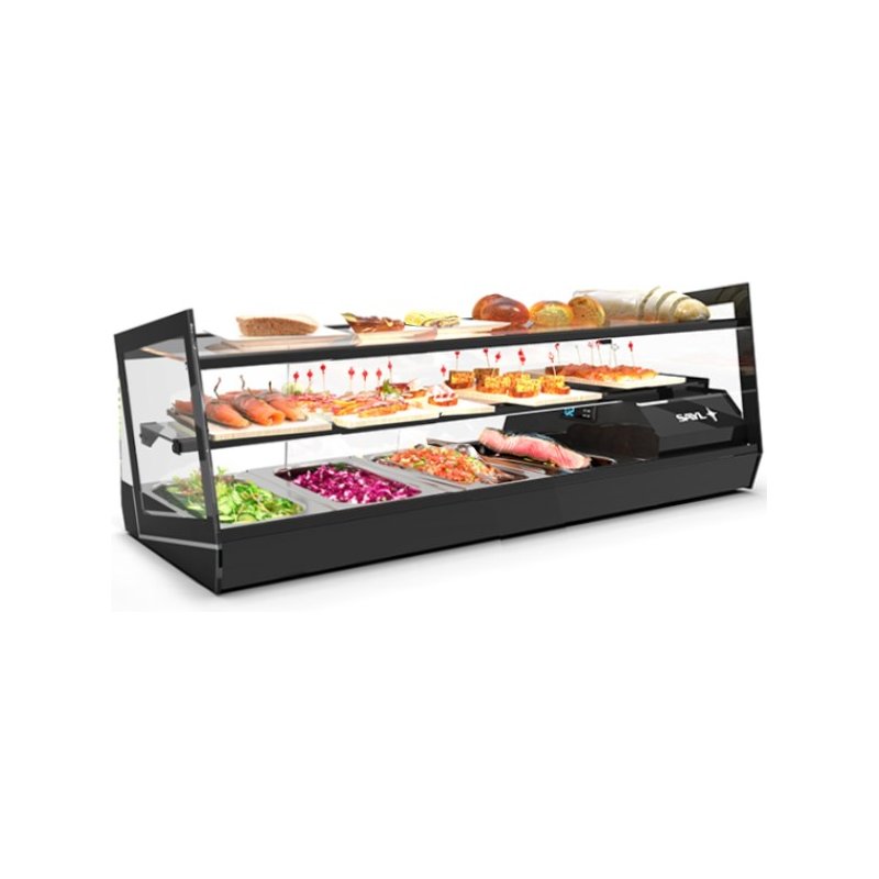 Vitrina refrigerada Kube VCKB4 de 3 niveles para tapas y postres con cristal templado sobremostrador