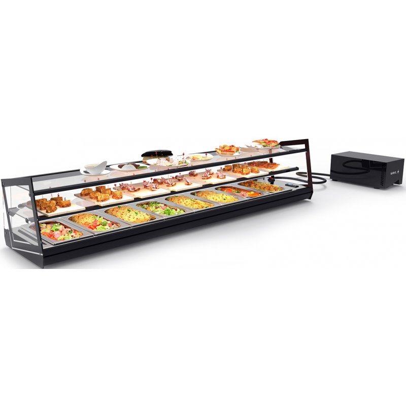 Vitrina refrigerada sobremostrador Kube VCKB8GR de 168 cm con triple exposición, grupo remoto y cristal templado