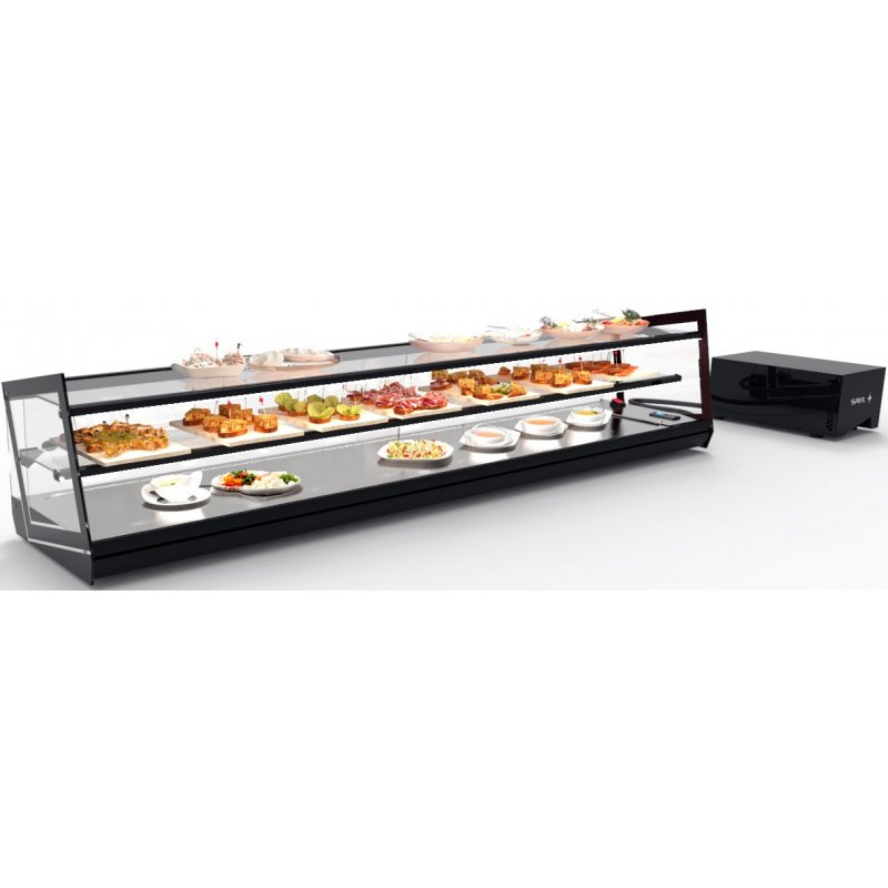 Vitrina refrigerada Kube VCKB8GRP de gran capacidad con 3 niveles, grupo remoto y LED en cristal templado