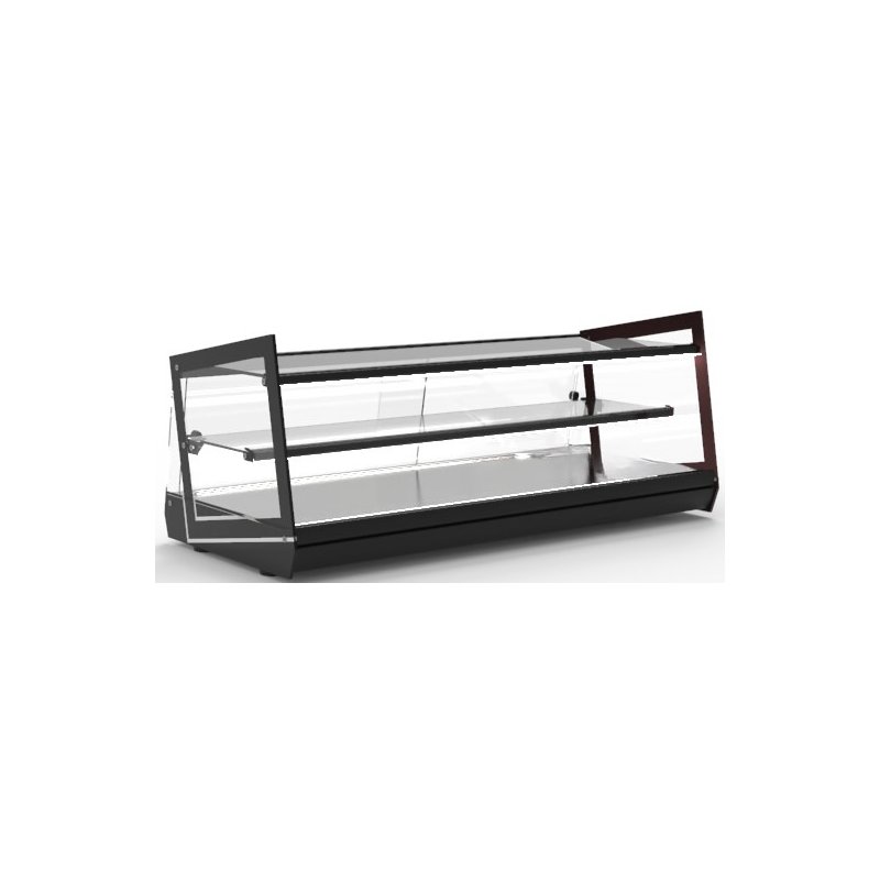Vitrina neutra sobremostrador NKU4L de 3 niveles para tapas con cristal templado y estructura de acero inoxidable