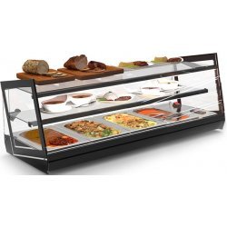 Vitrina caliente sobremostrador Kube CKU4L de baño maría con triple exposición y estructura de cristal templado