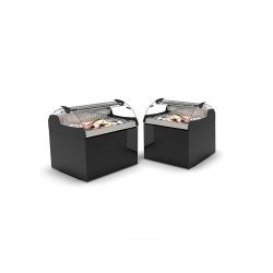 Vitrina refrigerada para carnes y pescados VX2-N negra, doble zona, cristales curvos y puertas correderas