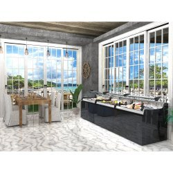 Vitrina refrigerada VX2-P azul para carnes y pescados, doble zona, cristal curvo templado y puertas correderas