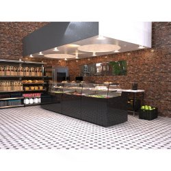 Vitrina refrigerada LOMA LM10 negra para carnes y pescados, 1 estante, cristal templado y puertas correderas