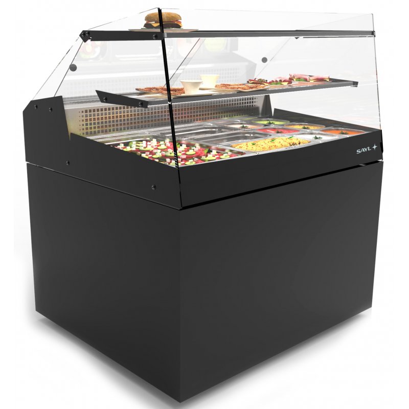 Vitrina refrigerada LOMA LM10P negra para carnes y pescados, 1 estante, cristal templado y puertas correderas