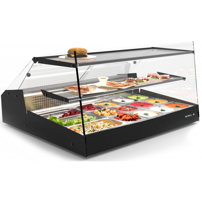 Vitrina refrigerada LOMA LM10 negra para carnes y pescados, 1 estante, cristal templado y puertas correderas