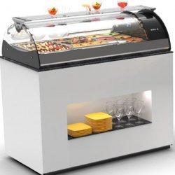 Vitrina refrigerada Maxiself VMX3 negra sobremostrador, cristal curvo templado, autoservicio y estante intermedio