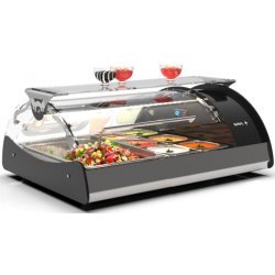 Vitrina refrigerada Maxiself VMX2 negra sobremostrador, cristal curvo templado, autoservicio y estante intermedio