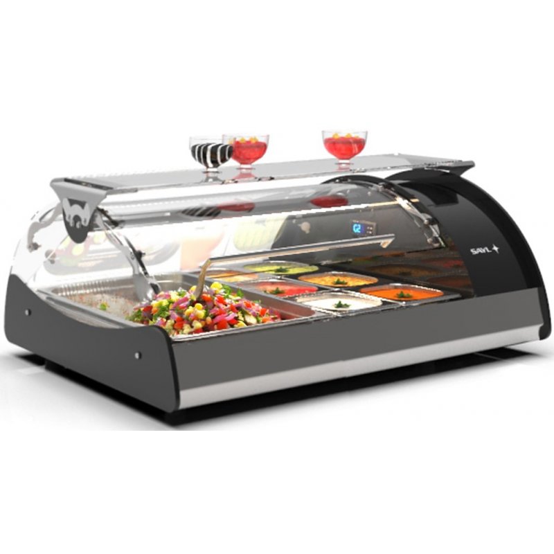 Vitrina refrigerada Maxiself VMX2E negra sobremostrador, cristal curvo templado, autoservicio y estante intermedio