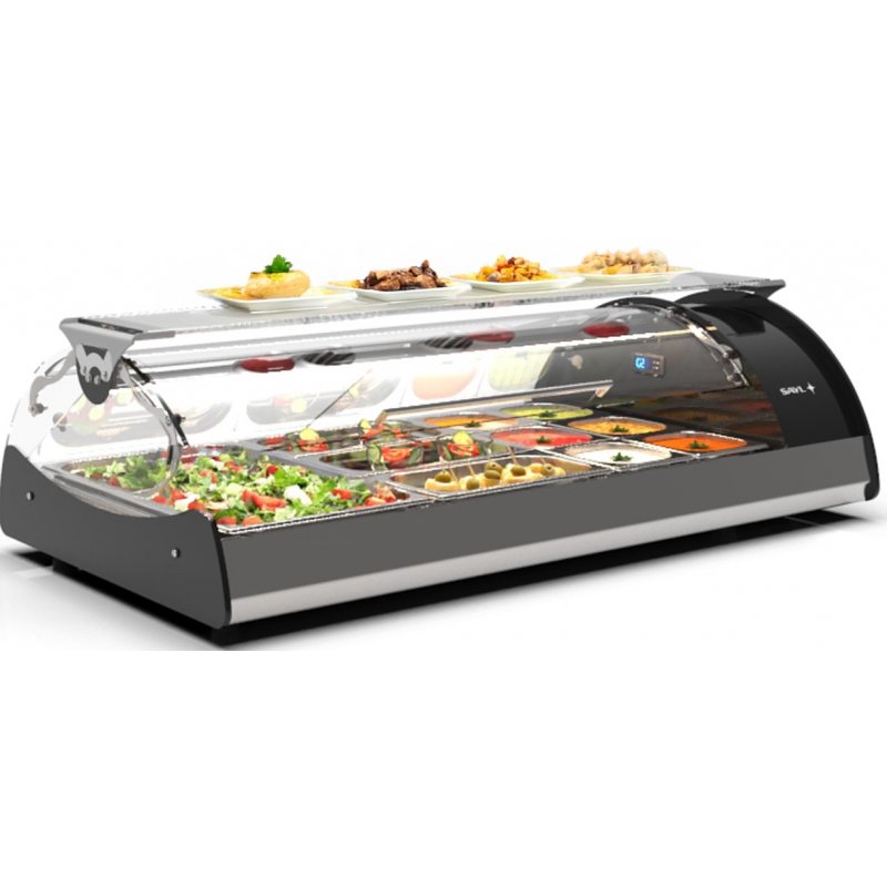 Vitrina refrigerada Maxiself VMX3 negra sobremostrador, cristal curvo templado, autoservicio y estante intermedio