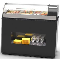 Vitrina refrigerada Maxiself VMX3 negra sobremostrador, cristal curvo templado, autoservicio y estante intermedio