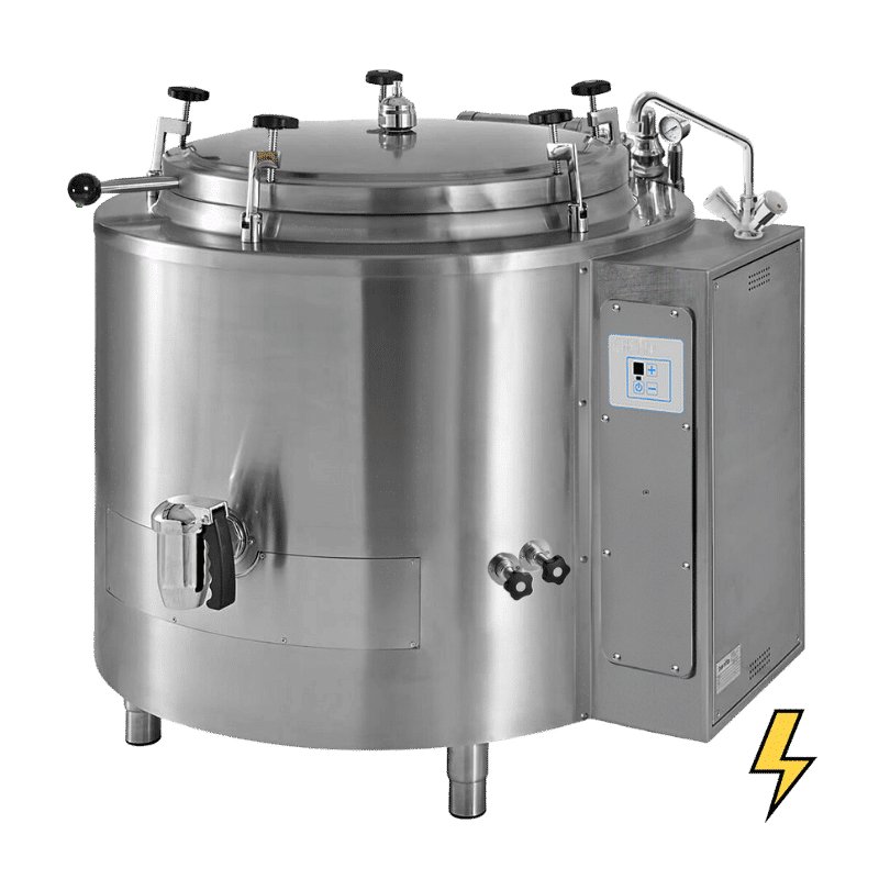 Marmita eléctrica indirecta fija con tapa de autoclave de 410 Litros SCPIA-400EEA