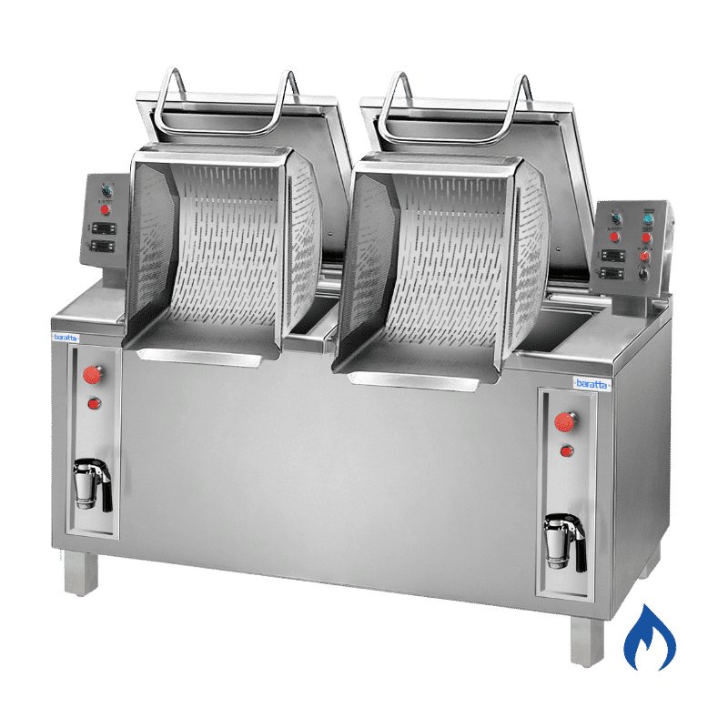 Cocedor de pasta elevable a gas para pasta, arroz y legumbres de 250+250 litros CPGR2-250 2 cubas