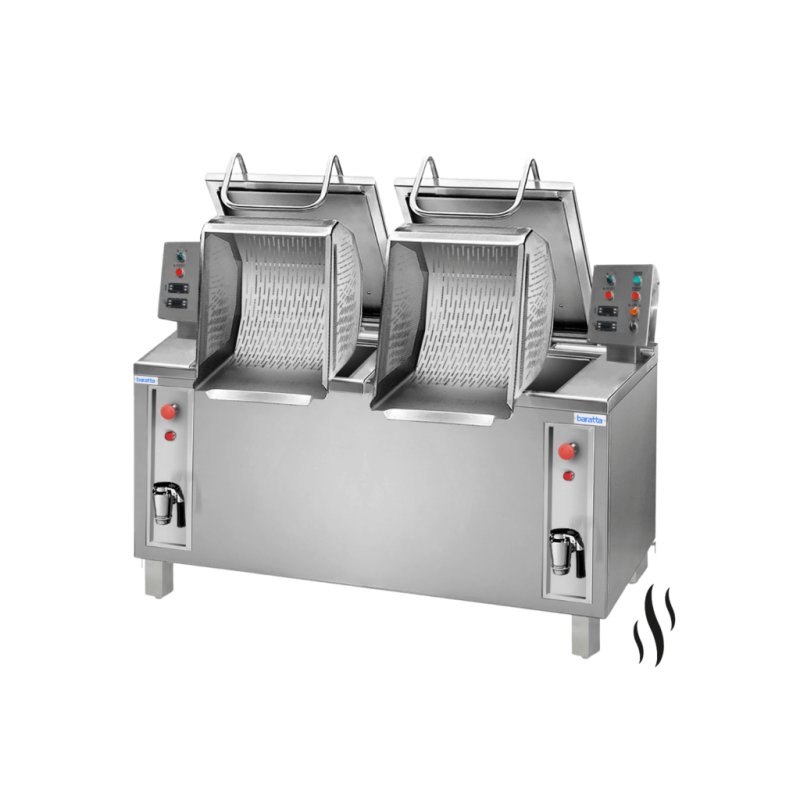 Cocedor de pasta elevable a vapor para pasta, arroz y legumbres de 200 + 200 litros CPVR2-200 2 cubas